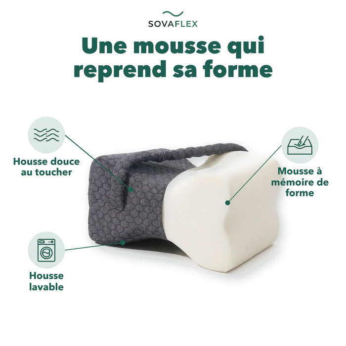 Coussin genoux : mousse à mémoire de forme qui reprend sa forme, housse douce au toucher