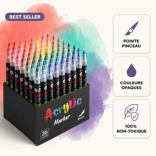 Feutres acryliques SovAcrylic pointe pinceau souple, palette de 36 couleurs vibrantes Sova Création