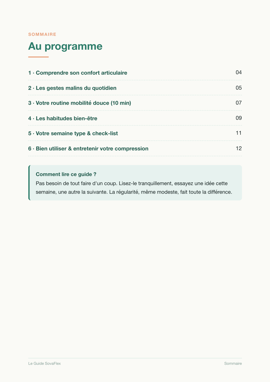 Aperçu du Guide SovaFlex : au programme