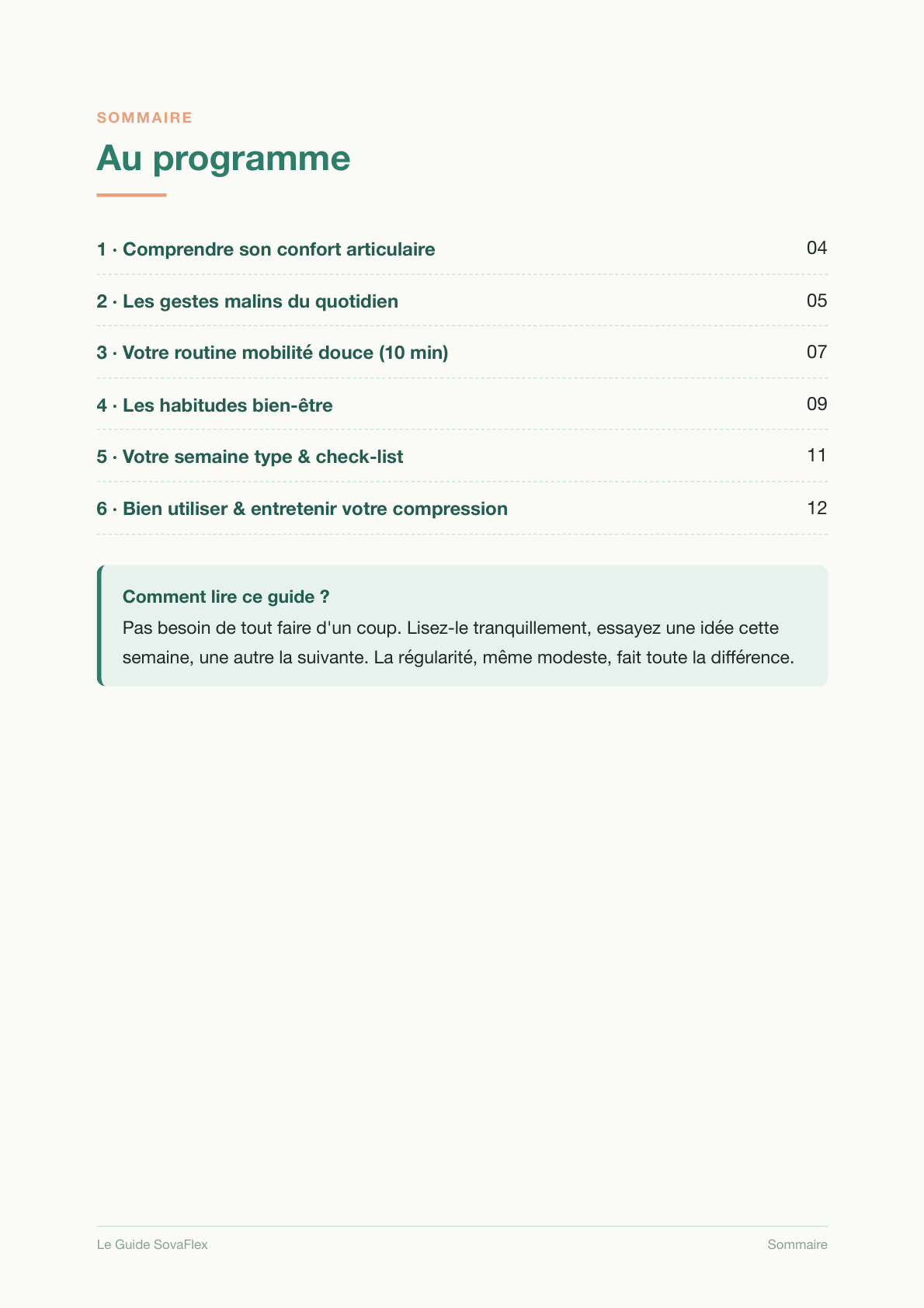 Aperçu du Guide SovaFlex : au programme