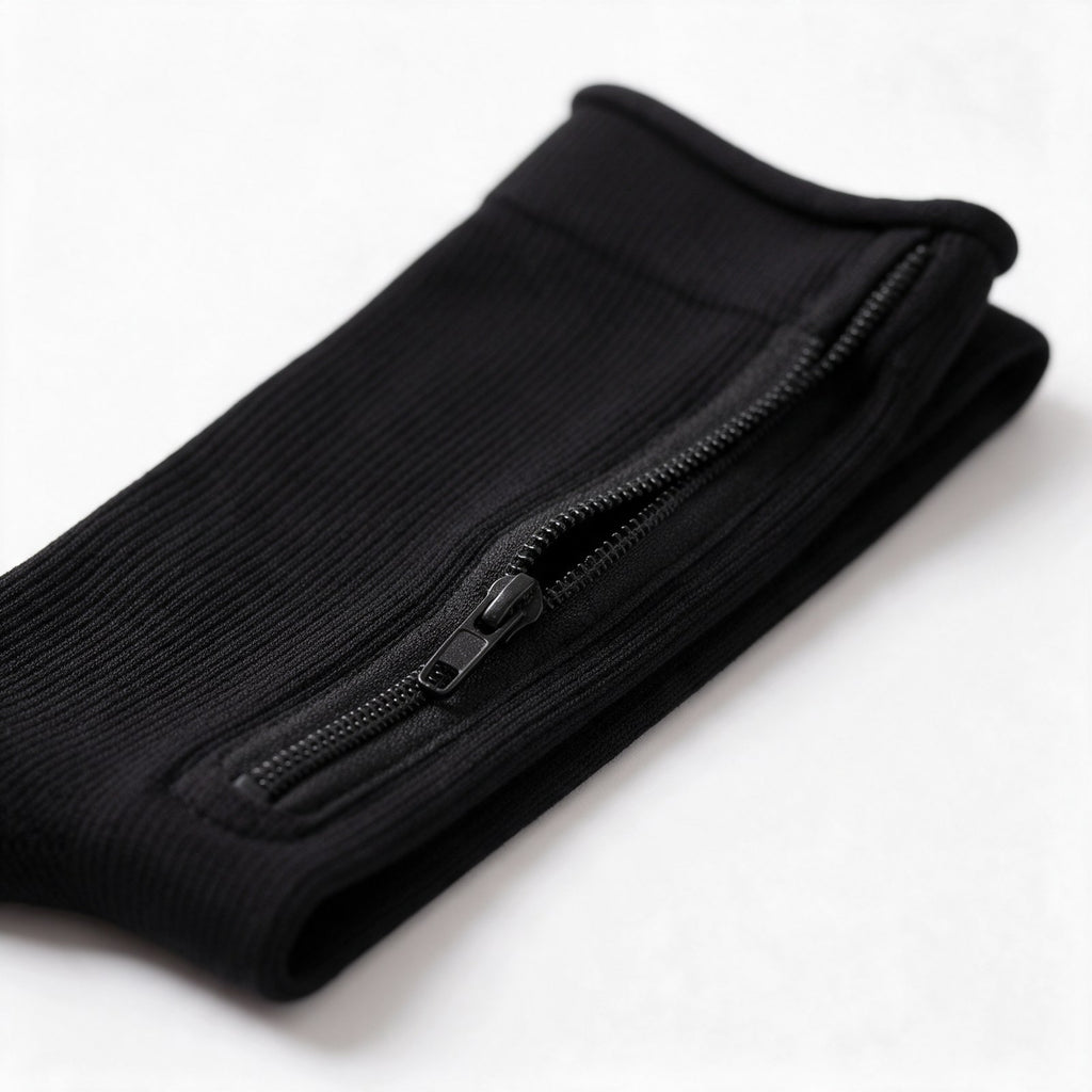 Bas de compression zippé SovaFlex noir, fermeture éclair latérale en gros plan